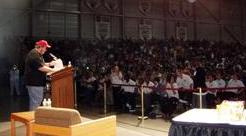 Michael Moore speaking at Stockton College in Pomona, NJ