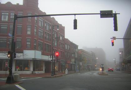 Foggy day in downtown Portland, Maine